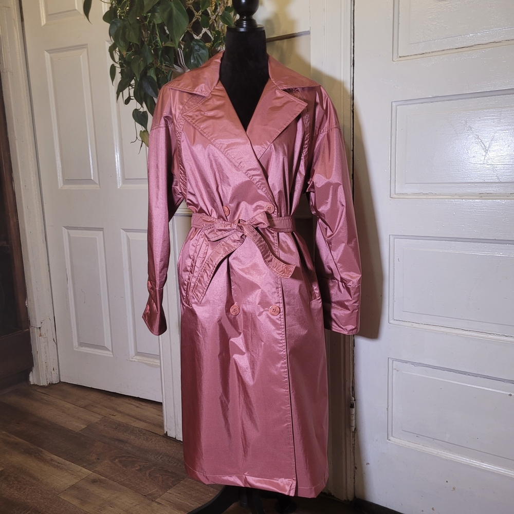 Vtg 80s Pink Trench Coat